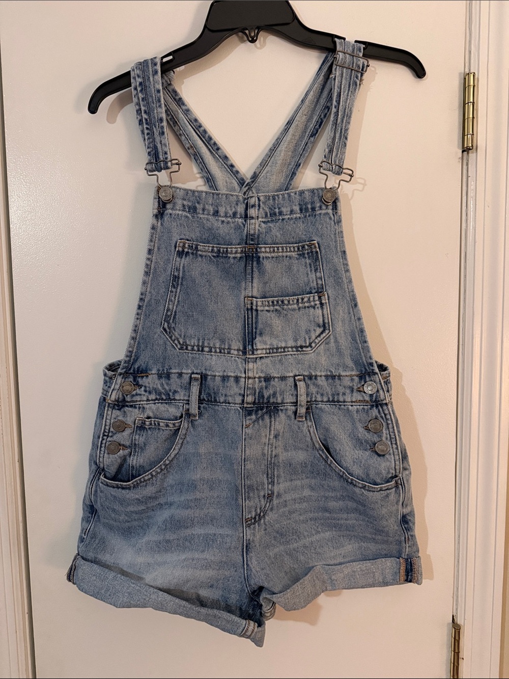 We The Free Light Blue Denim Short Overalls